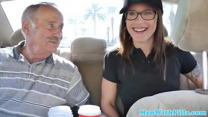 A Young, Glasses-Wearing Teen Enjoys Being With An Experienced Older Man