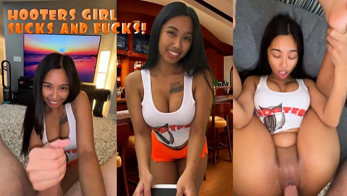 Pov Ontmoeting Met Een Rondborstige Hooters-Server Die Hard Wordt Geneukt!