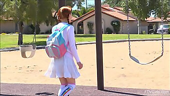 Redhead Teen Dolly Little Enjoys Some Outdoor Self-Pleasure