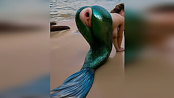 A Stranger'S Intense Encounter With A Mermaid On The Beach, Resulting In A Wide-Open And Stretched Asshole